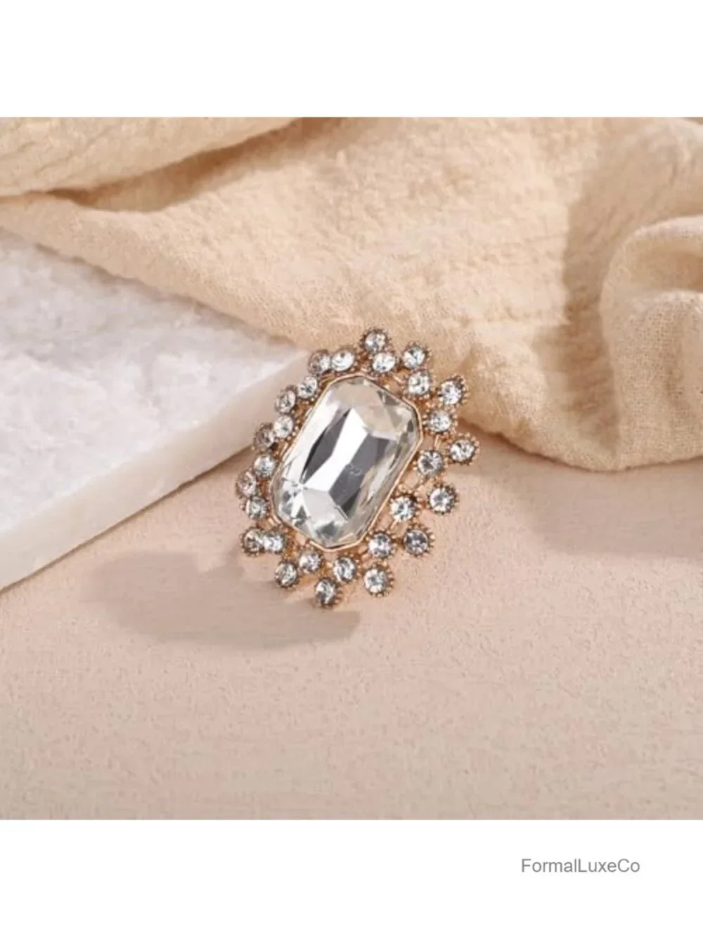 Boho Oval Crystal Ring Women Statement Antique Open Band Rhinestone Flower